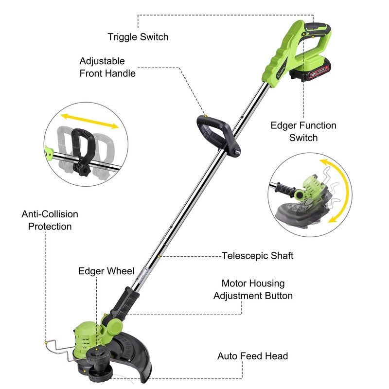 Cordless Weed Wacker Electric Weed Eater 12" 20V String Trimmer