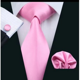 Unbranded Pink Tie With Cuff Link And Pocket Square