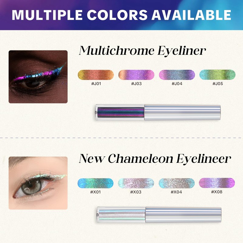 Multichrome Eyeliner Liquid Liner, Glitter liquid eyeliner waterproof, Metallic Intense