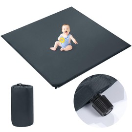 MABOZOO Self-Inflating Baby Play Mat, 50x50x1.2 Inch Foldable Baby Playpen Mat for Babies, Toddlers, Infants, Waterproof Roll Up Baby Crawling Mat with Travel Bag for Indoor & Outdoor (Grey)