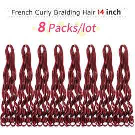 French Curly Braiding Hair 14 inch 8 Pack Loose Wavy Spiral Curl Braids Crochet hair Deep Wave Synthetic Extensions Pre Stretched Bouncy Braiding Hair(14inch,BUG)