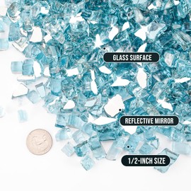 Skyflame 10-Pound Fire Glass for Fireplace Fire Pit and Landscaping, 1/2-Inch Aqua Blue Reflective