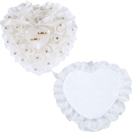 Gfamous Wedding Ring Cushion 18 x 19 cm Cream Flower Wedding Ring Cushion Ring Bearer Cushion Wedding Ring Cushion for Wedding Ceremony Church