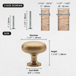 FURFITT 10 Pack Champagne Bronze Round Cabinet Knobs 1-1/7 Inch(29mm) Diameter Solid Zinc Alloy Drawer Dresser Knobs Kitchen Cupboard Bathroom Furniture Hardware