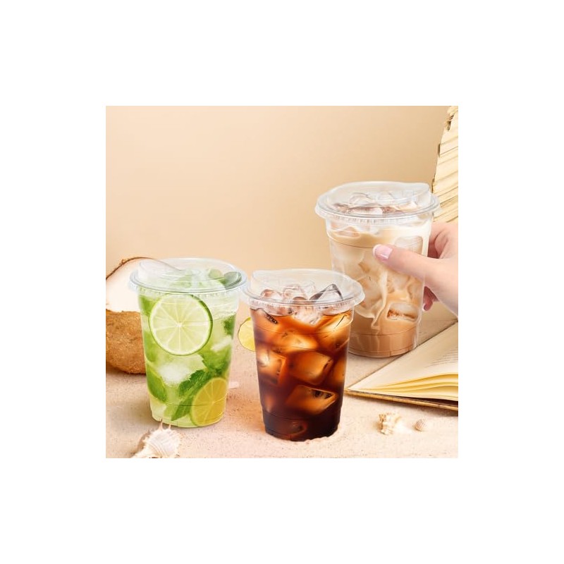 Clawsoff 16 oz 100 Pack Clear Plastic Cups with Lids,