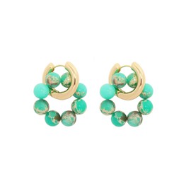 HJO Elegant Turquoise Natural Stone Pearl Beaded Huggie Hoop Earrings for Women (Amazom Green)