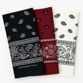 Sosun Bandana, 100% Cotton Paisley Scarf, Headwear, Face Mask, for Men or Women Black, Burgundy, White