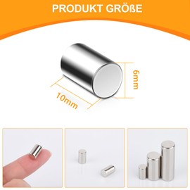 Pack of 20 Mini Disc Magnets, 6 x 10 mm Magnets Strong, Neodymium Power Magnet, Silver, Disc Magnet, Extra Strong Cylinder Magnets Magnets for Magnetic Board, Whiteboard, Fridge, Small Magnets