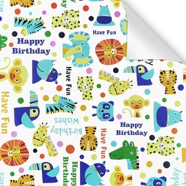 Birthday Wrapping Paper For Kids Girls Boys, Animals Birthday Design Gift Wrap Paper for Birthday or Baby Shower, 4 Sheets Folded Flat 20x28 Inches Per Sheet