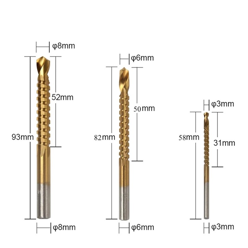 6 Pcs Titanium Coated Drill Bit Set, Including 3 Sizes