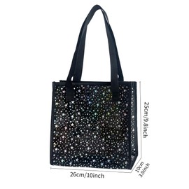 TotePrint Sternendesign PVC Tragetasche Wasserdichte Einkaufstasche mit Reißverschluss Transparente Strandtasche Unisex Mittlere Größe 26x25x10 cm (Schwarz)