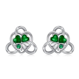 Flpruy St Patricks Day Earrings 925 Sterling Silver Shamrock Earrings Celtic Knot Four Leaf Clover Earrings Good Lucky Irish Jewelry St Patricks Gifts for Women