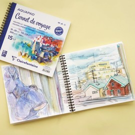 Clairefontaine Aquapad 975956C Sketchbook 19 x 20 cm Spiral Bound with 15 Sheets 300 g Ideal for Travelling Pack of 1 Multi-Coloured