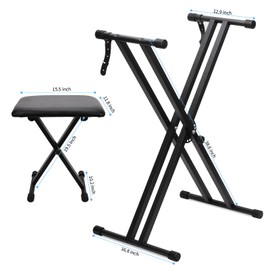 Jdfdexc Keyboard Stands and Bench Set,Double-X Keyboard Stand Adjustable & Portable Digital Piano Stand with Locking Straps