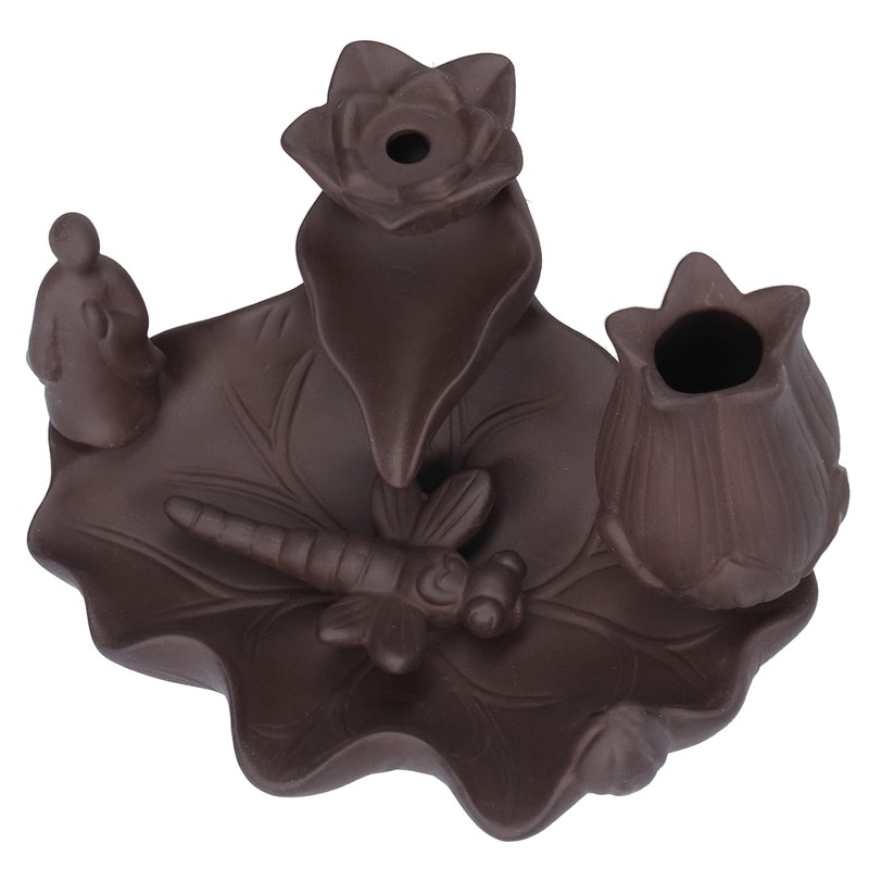 Incense Burner Red Porcelain Dragonfly Shape Backflow Smoke Waterfall Sandalwood