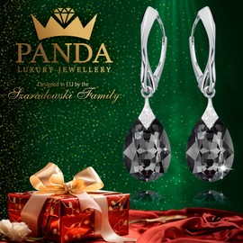 Earrings 925 Silver Hanging for Women Earrings Drop Earrings with Pear Crystals Stone 12 Birthstone Jewellery for Her Cubic Zirconia Long Earrings Girls Gift, Sterling Silver, Crystal