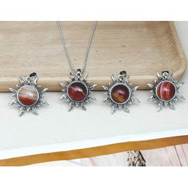 Red Agate Necklace, Natural Red Stone Necklace with Stainless Steel Box Chain, Boho Sun Necklace for Women, Birth Stone Necklace for Mother