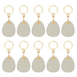 PATIKIL 10pcs Leather Keychain Blanks, 45mm Sublimation Keychain Blanks PU Leather Key Chain Bulk Keyring with Rings for Name Tag Dog Cat Collar Keys, Water Drop,Grey