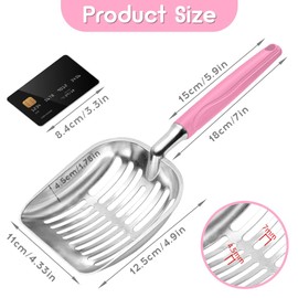 Cat Litter Scoop, Metal Cat Scooper, Plastic Handle Scoop, Sifting Shovel for Christmas – Heavy Duty Aluminum Alloy Litter Box Scoop with Deep Mesh, Design for Easy Waste Removal and Cleaning(Pink)