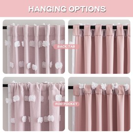 MYSKY HOME Pink Curtains for Girls Bedroom Nursery Curtain Double Layer White Pom Pom Sheer Window Panels for Kids Room Back Tab Room Darkening Window Drapes 72 Inches Length, W52 X L72, 2 Pieces