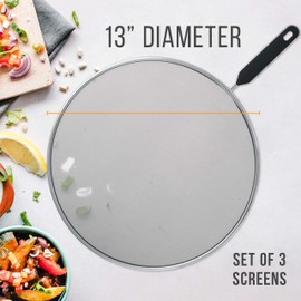 U.S. Kitchen Supply 3-Piece Stainless Steel Splatter Guard Set 13" Fine Mesh Cover, Grease & Oil, Splatter Screen for Frying Pan, Cooking Pots, with Comfort Grip Handles