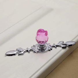 Wannianmu 4 Pack Drawer Dresser Knobs Pull Handles,Rose Flower Clear Crystal Glass Decorative Knobs with Plate,Cabinet Cupboard Door Knobs with Screws for Kitchen Office Decoration (Small -Pink)