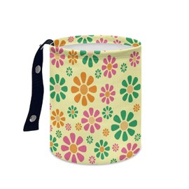 Panskyllis Colorful Hippie Flower Car Trash Bin Garbage Can Foldable Rubbish Bin Basket Bag Portable Cup Holder Organizer with Strap Universal Storage Bag Box for Fit Most Cars, SUVs, Trucks