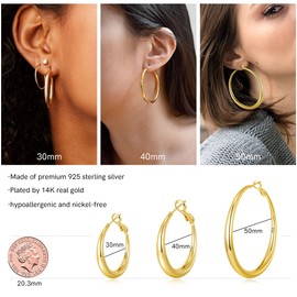 EXGOX Gold Hoop Earrings - Sterling Silver, Hypoallergenic, Lightweight & Chunky - 14K Real Gold Plated