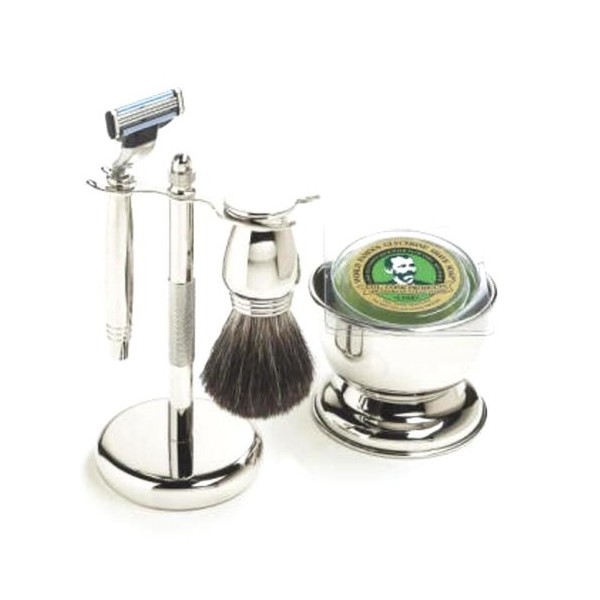 Colonel Conk Model 196 5-Piece Chrome Mach 3 Shave Set, Includes Razor, Badger Brush, Stand, Bowl and Soap