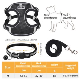 Dog Harness Breathable Vest, Puppy Harness Small Dog Harness Step-in Cat Puppy Harness and Lead Sets Anti Pull Dog Harness with Collars Adjustable Reflective Pet Harness for Training Walking (M)