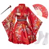 Japanese Anime Women's Dance Kimono Robe Fancy Dress Yukata Silk