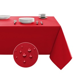 Veblandy Table Cloth Rectangle Waterproof Spill-Proof Wrinkle-Free Tablecloth Washable, Kitchen Dining Tabletop Decoration, Fabric Table Cover for Indoor and Outdoor Use, 60 x 102 Inch, Red