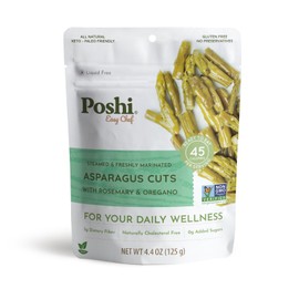 POSHI Marinated Asparagus Cuts | with Rosemary + Oregano | All Natural, Keto, Vegan, Paleo, Non GMO, Low Carb + Calorie, Gluten Free, Rady to Eat, Fully Cooked Vegetables, Pentry Food, Gourmet, Healthy (6 Pack, 4.4oz)