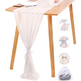 rismart Sheer Chiffon Table Runner 29x120 Inches Wedding Table Sheet Bridal Party Decor White