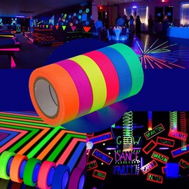 IVEOPPE Neon Tape 6 Pieces - 6 Colours Fluorescent Tape UV Fluorescent Gaffer Tape Neon for Party Decoration Art Craft Decorations (6)