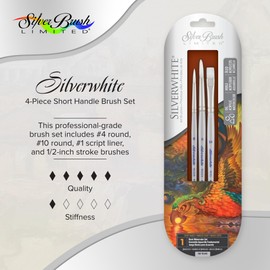 Silver Brush Limited SW-1520S Silverwhite Art Set, Watercolour, Acrylic, Gouache, or Oil Brushes, 2 Round Art Brushes Sizes 6 and 8, 1 Bright Painting Brush Size 10, Short Handle, Set of 3 Brushes