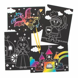Baker Ross FE514 Fairy Tale Scratch Art Pictures - Pack of 8, Engraving Art for Children, Creative Activities for Kids, Art Set for Creative Minds
