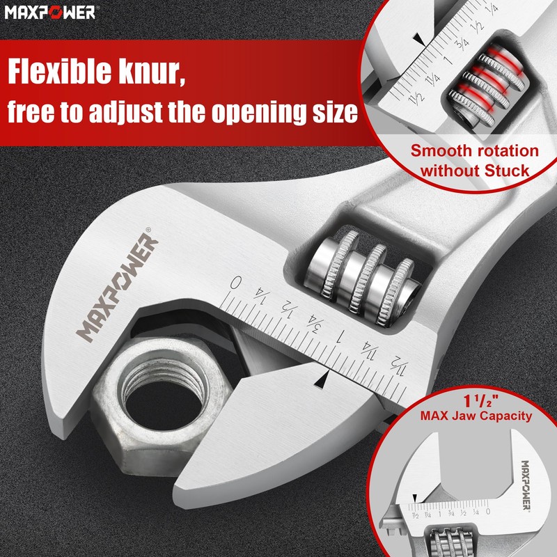 MAXPOWER Extendable Adjustable Wrench, Retractable Extension Shank 13.8" to 19.7",