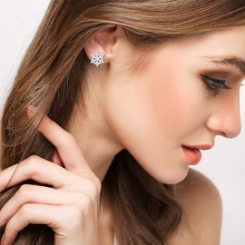 BiBeary Women Snowflake Earrings 925 Sterling Silver Zirconia CZ elegant Christmas Pierced Studs clear