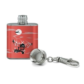 Skydiver Skydiving Out of Plane Stainless Steel 1oz Mini Flask Key Chain