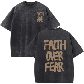 Christian Men's Vintage Oversized Acid Wash Religious T-Shirt with Jesus & God GraphicsColor: Aaa-black, Size: S