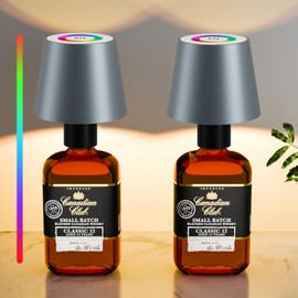 brightower LED Table Lamp with RGB, 5200 mAh Touch Wireless Bottle Lamp, IP54 Continuous Table Lamp for Indoor and Outdoor Restaurants, Bars, Bedroom and Camping (Grey, Pack of 2)