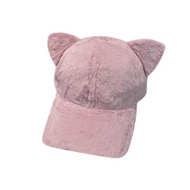 Fuzzy Faux Fur Baseball Cap for Women Girls Cute Cat Ears Winter Warm Baseball Hat Trucker Dad Hats for Outdoor Travel Pink