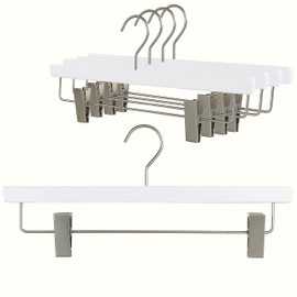 MAWA by Reston Lloyd, European Wooden Hanger, Beech Wood Hanger with Adjustable Pant Clips, Rotating Chrome Hook, White Finish, for Pants, Shorts, & Skirt Clothes Hanger, Set of 5