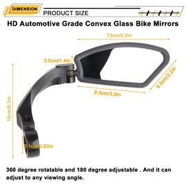 FUDOVA 2 Pack New Handlebar Bike Mirrors, HD,Blast-Resistant, Sturdy Stainless steel mirrors Lens, Adjustable and Rotatable, Black