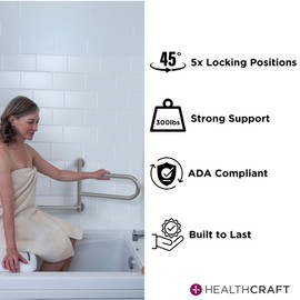 HEALTHCRAFT DependaBar (2025 Model), Pivoting Wall-Mounted Grab Bar for Bathroom Safety, 5 Locking Positions, ADA Compliant with 300 lb Capacity, Rust-Resistant Stainless Steel #304 (Brushed)