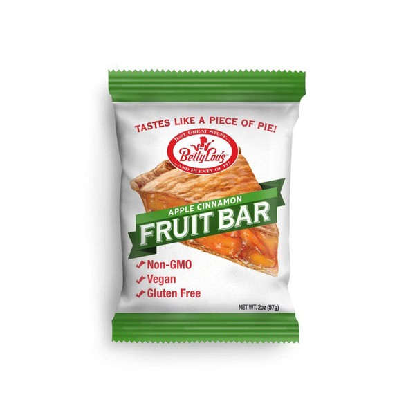 Betty Lou's Fruit Bars | Apple Cinnamon Pack of 12 | Gluten Free, Vegan, Non GMO | Deliciously Healthy Snacks Made with All Natural Fruit & Fruit Juice | Individually Wrapped, 2 oz. Each, 12 Bars