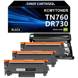 KCMYTONER Compatible Toner Cartridge and Drum Unit Replacement for Brother TN760 TN730 TN-760 Toner and DR730 Drum Work with MFC-L2710DW HL-L2350DW HL-L2390DW MFC-L2750DW Printer (3 Toner, 1 Drum)