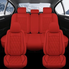 Leather Car 5 Seat Covers Universal Front Rear Full Wrapped Protector w/Pillows waterproof leatherette full coverage Luxury Car Seat Cover - Color: Red