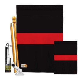 Breeze Decor Firefrighter Red Stripe Garden House Flags Kit Armed Forces Fireman Fire Department Rescue Line Hero Support Small Decorative Gift Yard Banner Double-Sided Made in USA 28 X 40